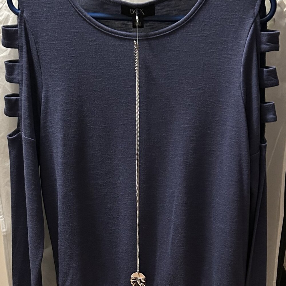BCX - Blue Top with Necklace/Belt - Woman's Medium - Brand New with Tags
